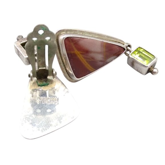 OOAK Obsidian Sterling Stone Earrings with Peridot Dangle, Vintage Mauve Natural - Picture 6 of 6